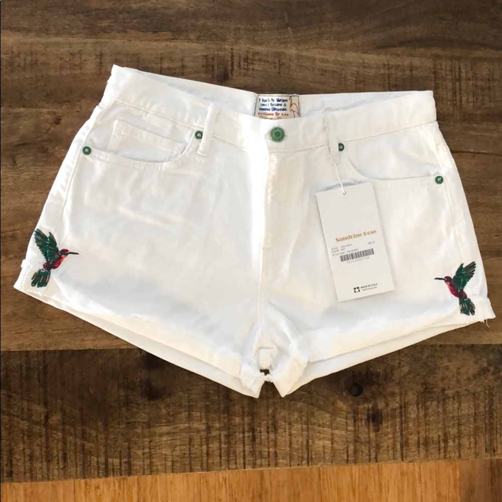 White Denim Shorts w/ embroidery by Sandrine Rose